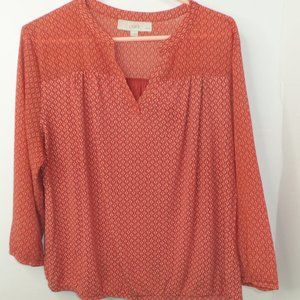 Women's Burnt Orange Pattern Blouse by Loft Size Large Petite